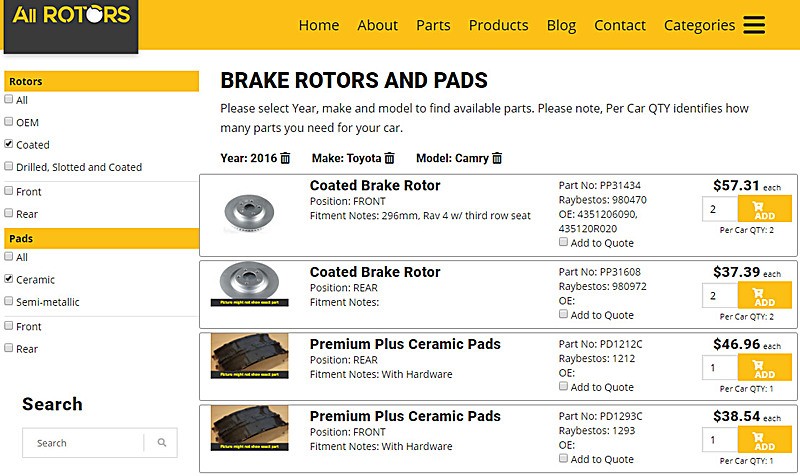 new browse by vehicle section - easy way to find pads and rotors for your vehicle